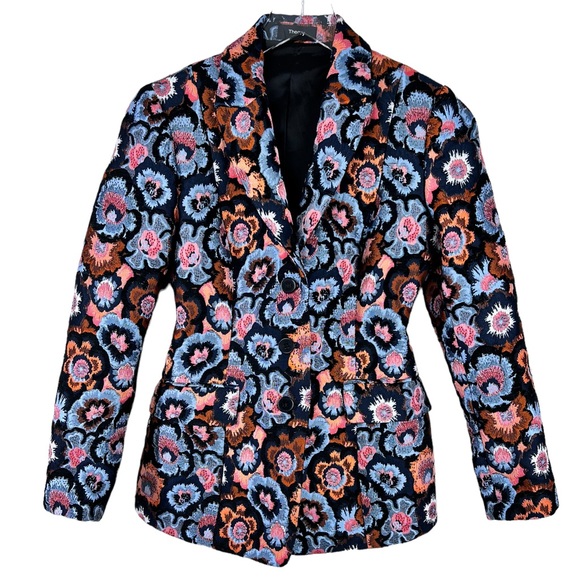 SOLD NWT THEORY Floral Print Embroidered Blazer Riding Jacket 2 Floral Jacquard - Picture 2 of 12